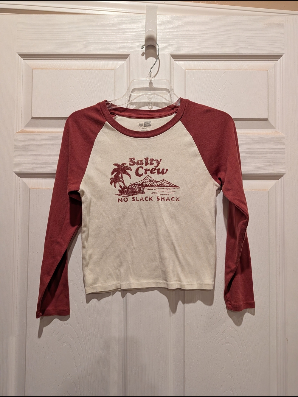 Salty Crew Kids Raglan Long Sleeve Tee in Cream & Maroon